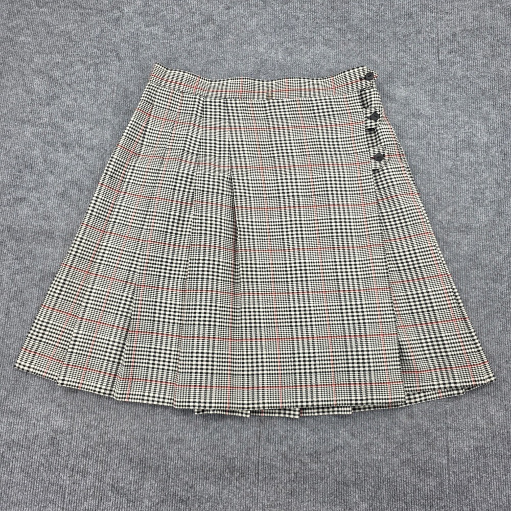 Vintage Randall Jordan Plaid Pleated Midi Skirt Size 16 Made in USA Black Red